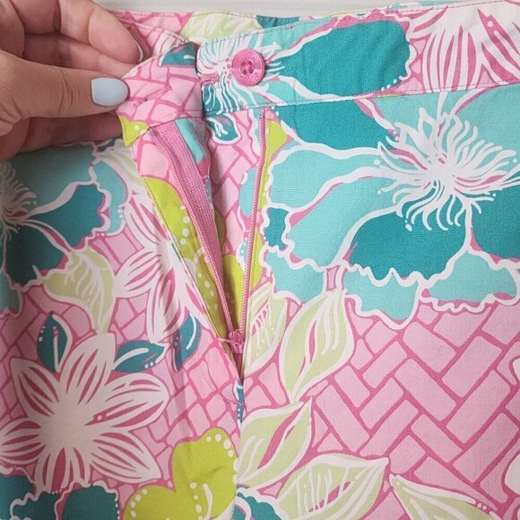 Lilly Pulitzer floral capris pants size 12 Hibiscus Pink Beach Mat pattern - Picture 4 of 13